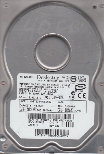 Hitachi HDS722540VLSA80