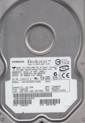 Hitachi HDS722580VLSA80