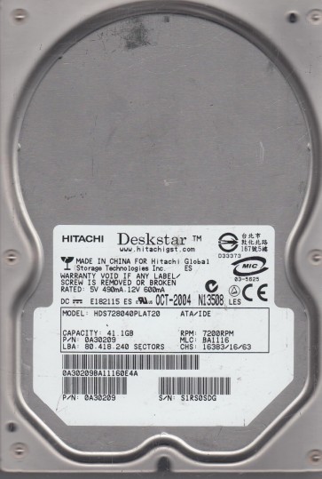Hitachi HDS728040PLAT20