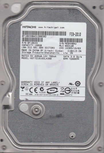 Hitachi HDT721016SLA380