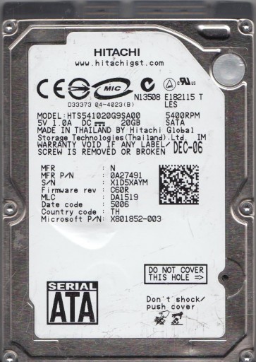 Hitachi HTS541020G9SA00