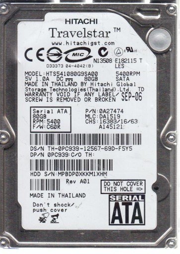 Hitachi HTS541080G9SA00