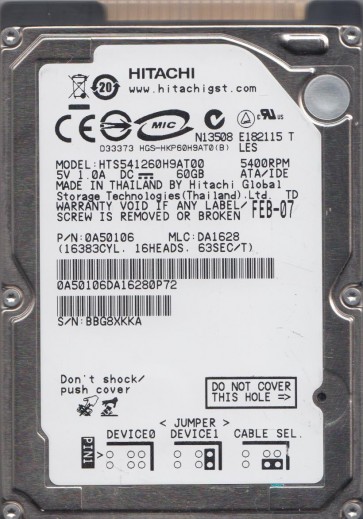 Hitachi HTS541260H9AT00