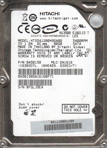 Hitachi HTS541280H9SA00