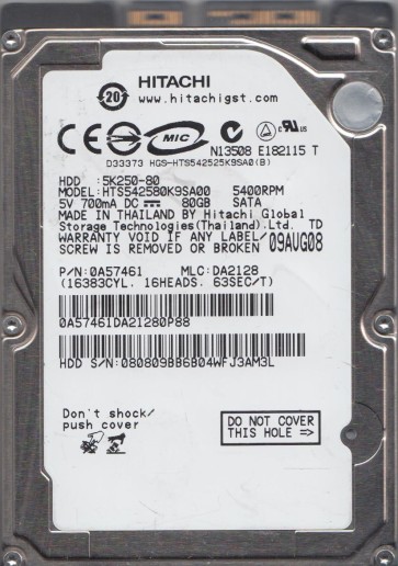Hitachi HTS542580K9SA00