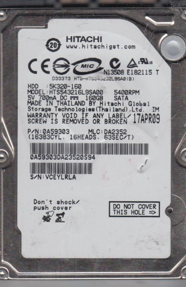 Hitachi HTS543216L9SA00