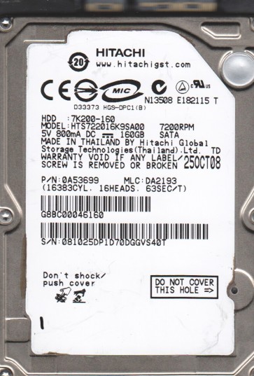 Hitachi HTS722016K9SA00