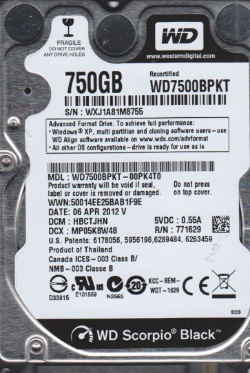 Western Digital WD7500BPKT
