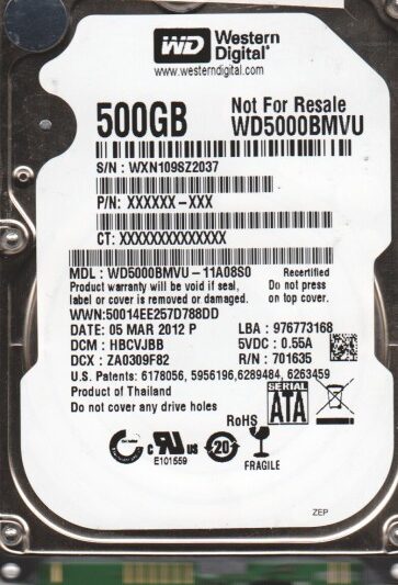 WD WD5000BMVU Data Recovery
