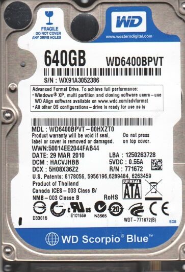 WD WD6400BPVT Data Recovery